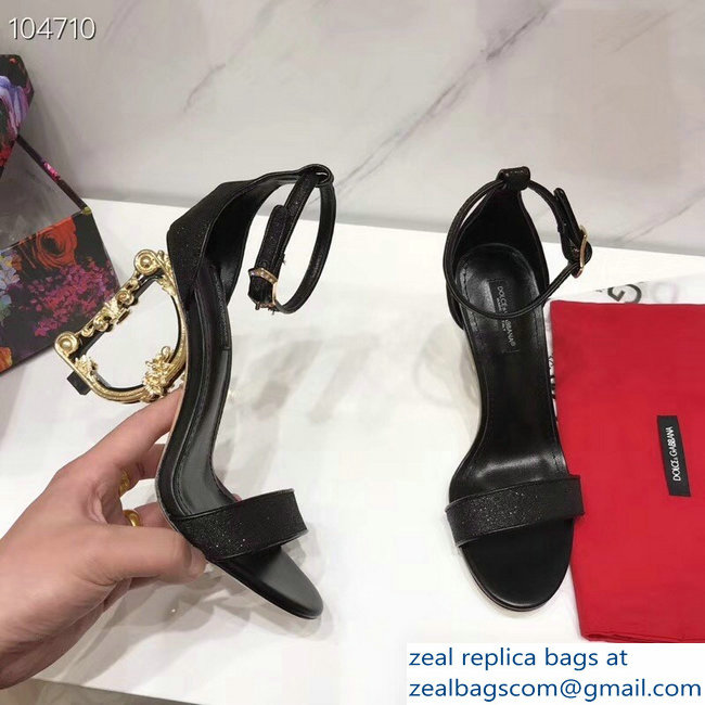 Dolce  &  Gabbana Baroque DG Heel 10.5cm Sandals Glitter Black 2019